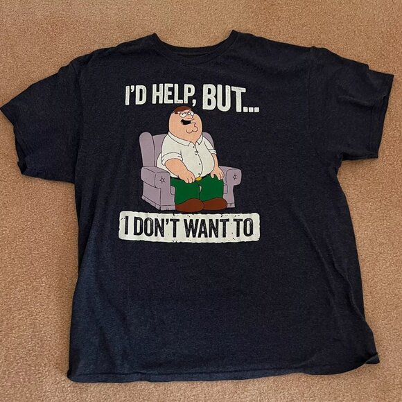 Family Guy Peter Griffin I'd Help But I Don't Want To T Shirt XL Funny Cartoon - Picture 1 of 5